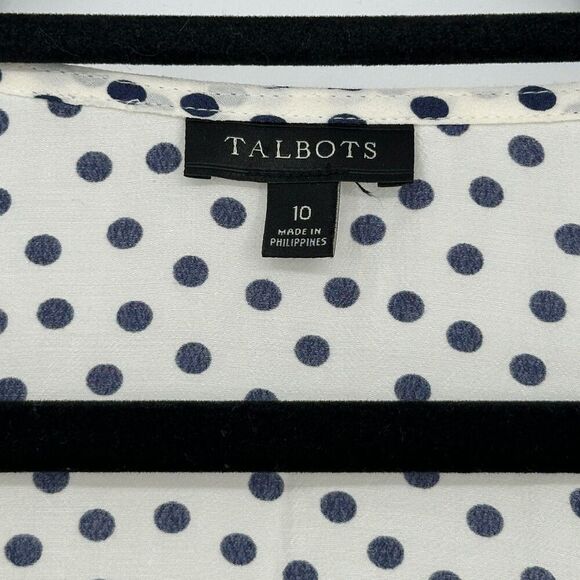 Talbots Womens Button Up Blouse Top Size 10 Navy White Polka Dots Classic Career - Picture 6 of 8